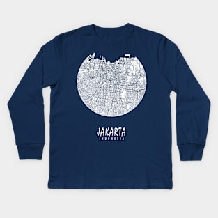 Jakarta, Indonesia City Map - Full Moon Kids Long Sleeve T-Shirt